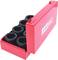 Red toolbox with six large black socket wrenches. The lid is open, revealing its interior.
