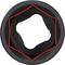 A black hexagonal bit with a red border, viewed from above, showing the internal form for attachment to a tool.