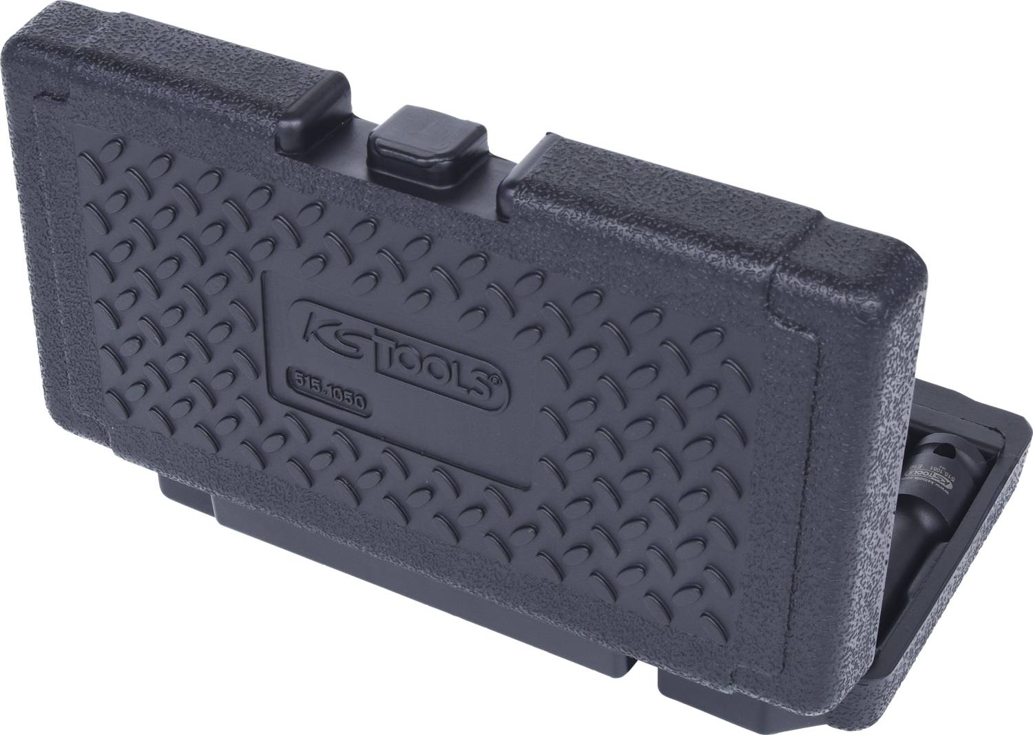 Black toolbox with the inscription 'KS Tools'. The structured surface shows a diagonal pattern when viewed closed.
