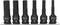 Six-piece set of black steel pin gauges, mounted on a rail, with sizes ranging from H6 to H19. Tools with brand names.