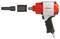 A red, black and silver pneumatic impact wrench with a socket mounted, with a separate socket positioned to its left.