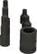 Several black socket extension inserts in various sizes, vertically positioned, arranged against a neutral background.