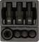 A set of four black screwdriver bits in a black plastic box. Contains large and medium hexagonal profiles.