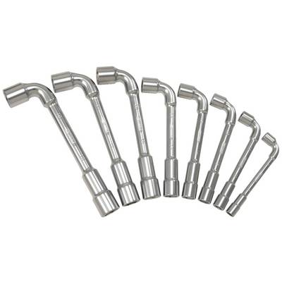 A set of eight Allen keys in ascending sizes, manufactured from silver-coloured metal, arranged on a light background.