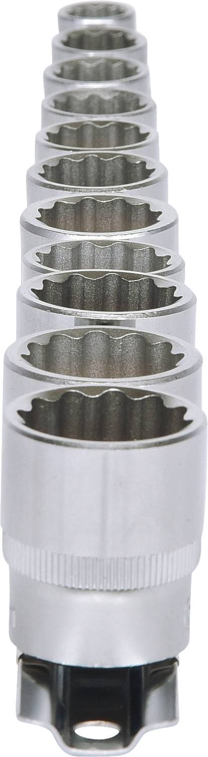 A row of twelve silver drawing pins in descending size, arranged from front to back.