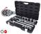 A socket wrench set in a black case with a ratchet spanner and various sized inserts, ideal for repairs.