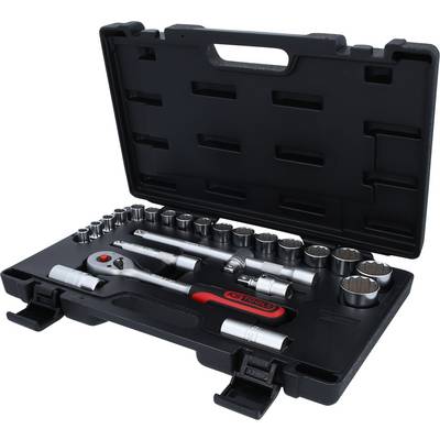 A tool set in a black case with multiple sockets, two ratchets and extensions. Perfect for mechanical work.