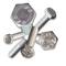 Various silver hexagonal bolts of different sizes on a light background, with one lying crosswise in the foreground over the others.