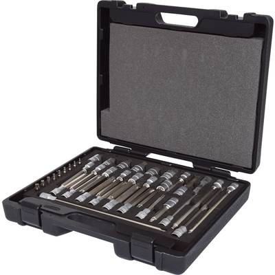 'Open toolbox with various bits and extended socket wrenches arranged in neat rows.'