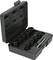 A black case with an open lid, containing a set of eight socket keys and an extension bar.