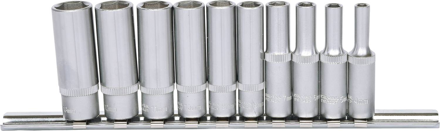 A set of silver grub screws in various sizes, arranged on a holder. Ideal for precise craft work.