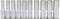 A row of ten silver pin nuts in varying sizes, arranged on a metal strip.