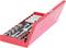 An opened red tool set with multiple socket wrenches and extensions, neatly laid out in foam padding.