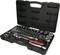 A suitcase with a variety of socket keys and a ratchet, ready for use in repairs or assembly work.
