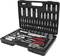 An open toolbox with various spanners, sockets and bits, arranged in neat rows.