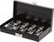 Black metal case with seven silver socket nuts, neatly laid side by side in foam padding. Ideal for screw-related work.