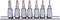 Six-piece Torx bit set with chrome finish on a rail. Tools of various sizes are arranged side by side.