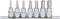 A set of seven hexagonal Allen key attachments in various sizes, arranged on a holder for organised storage.