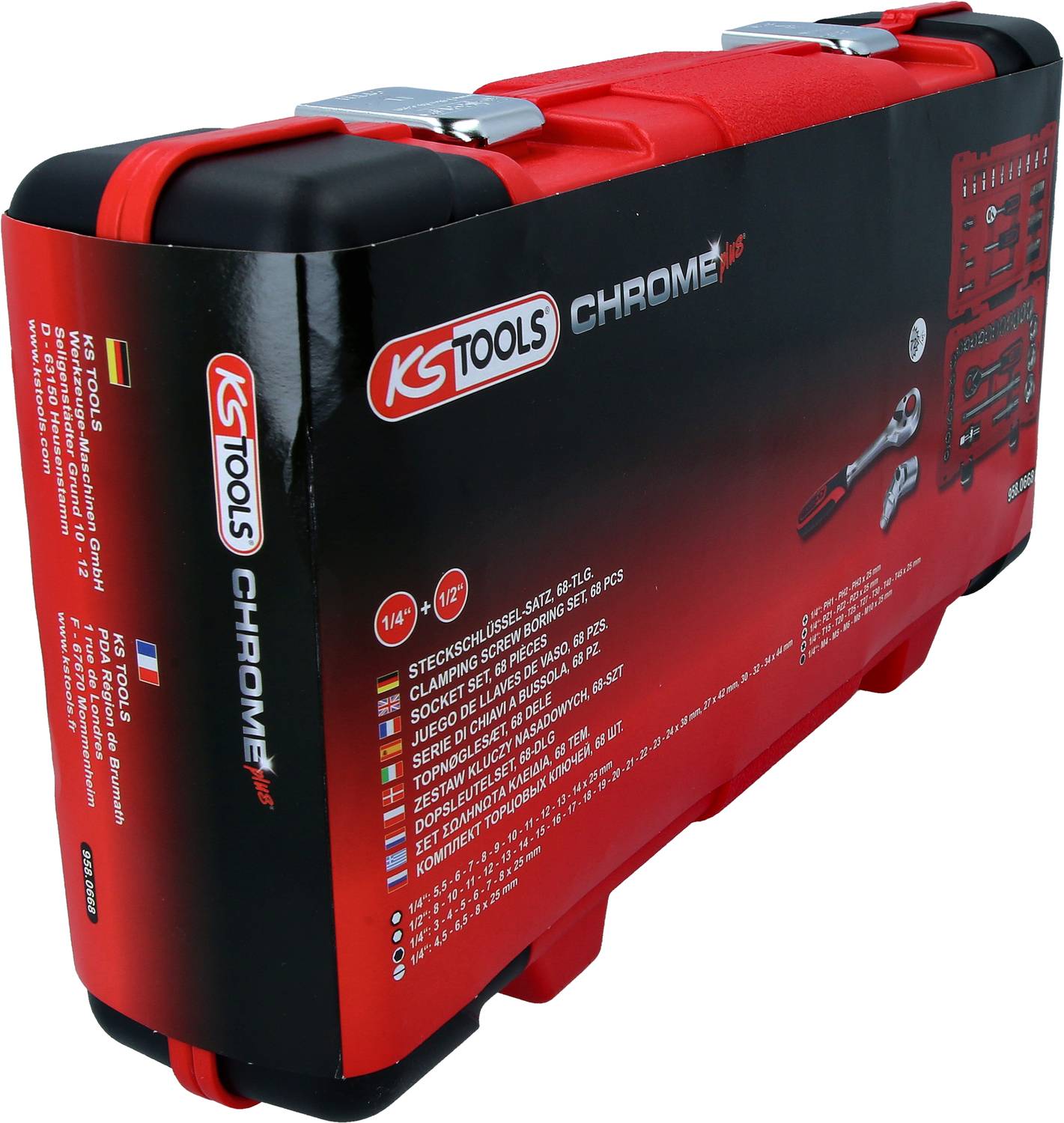 'KS Tools Chrome' tool case with inscription and illustrations of the included tools on the packaging.