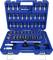 A blue toolbox containing various spanners and sockets in different sizes.