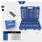 'Set of 30 tool attachments in a blue carry bag. Various sizes of bits and nuts, details in German.'