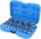 Blue tool case with 22 gleaming sockets in various sizes, arranged in two rows.