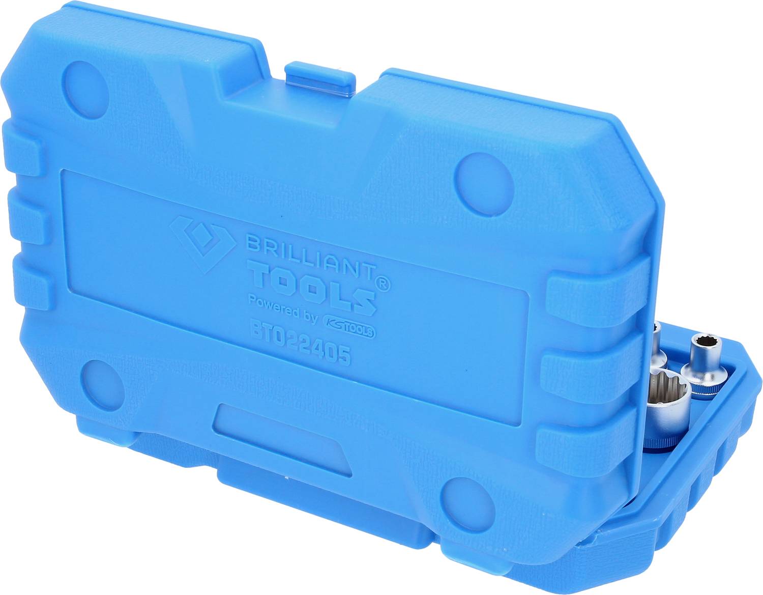 A blue tool case with the inscription 'Brilliant Tools'. Parts of a tool set are visible on top.