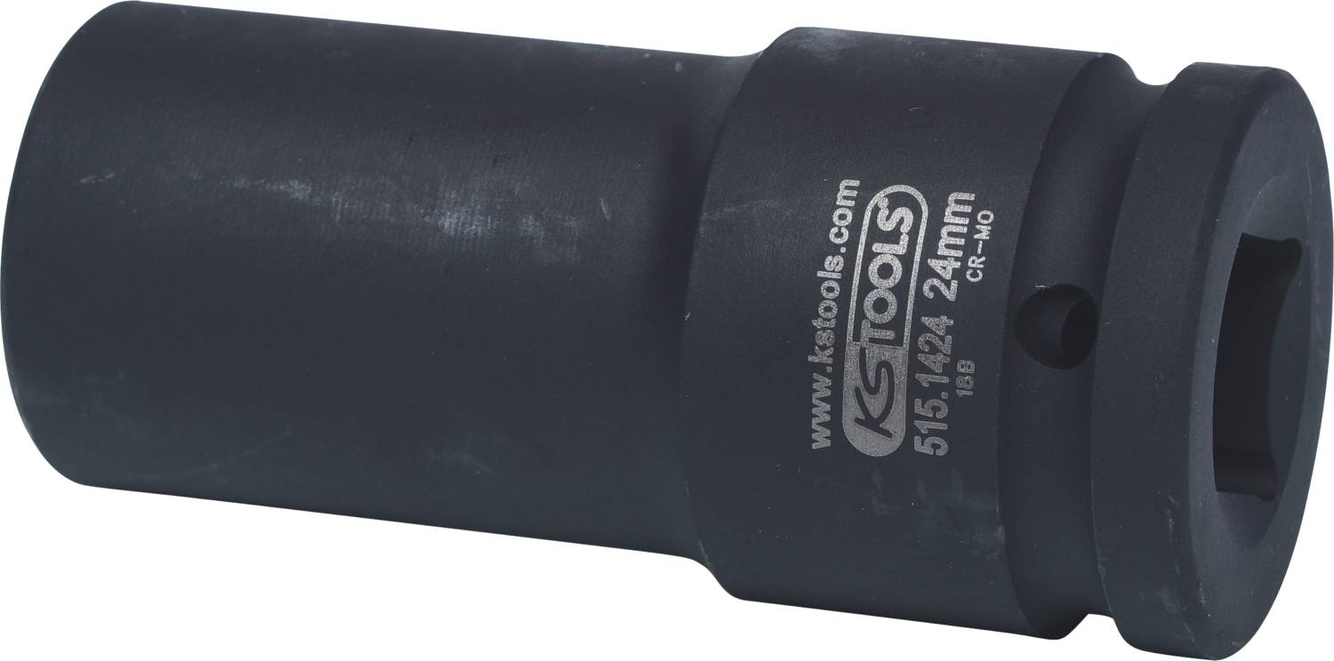 A black KS Tools socket wrench, 24 mm, with article number 515.1424. Suitable for mechanical work.