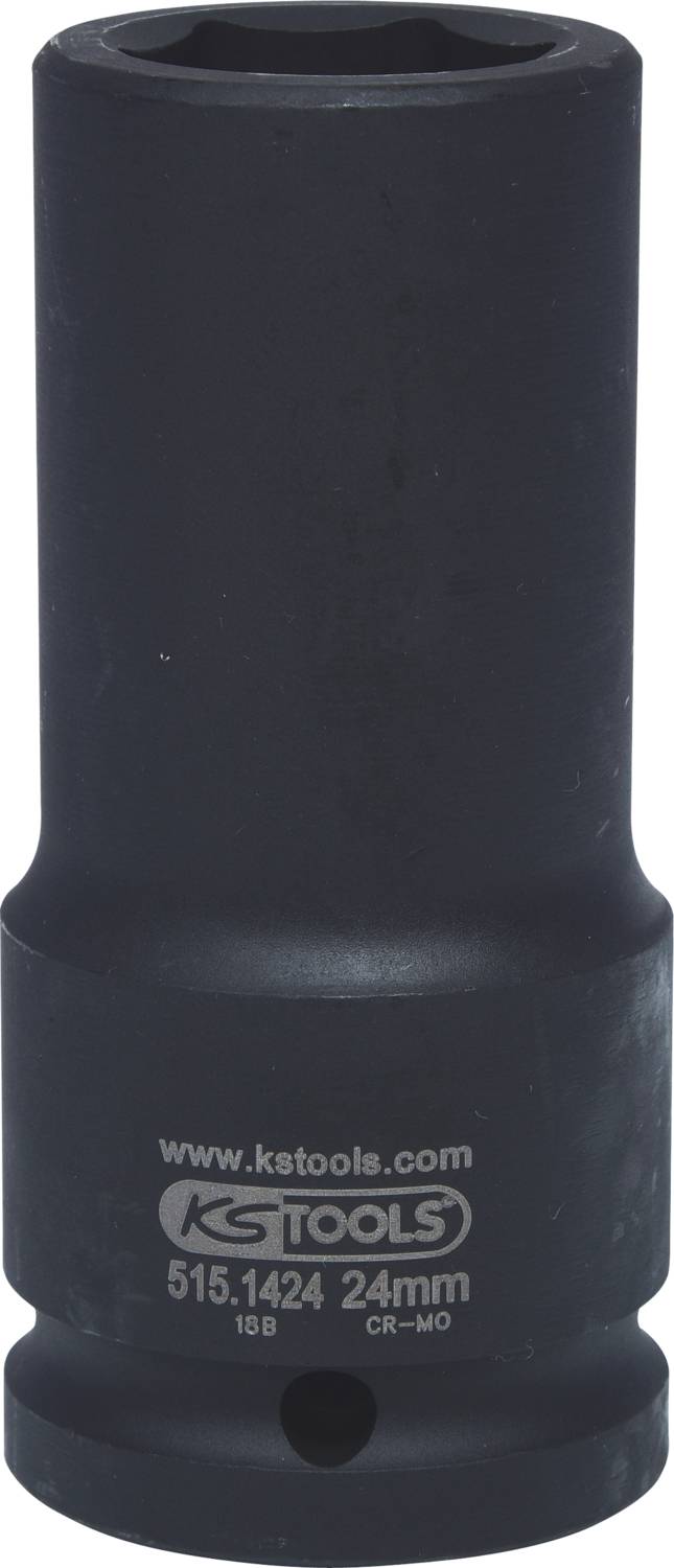 A black hexagonal socket with the inscription 'www.kstools.com 515.1424 24mm' from KS Tools.