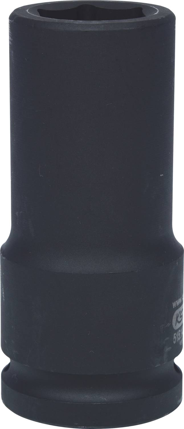 A black, cylindrical metal socket wrench attachment for heavy-duty work, without visible markings or size indication.