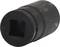 Black socket nut, cylindrical, with square opening, slightly worn. Suitable for tools and mechanical applications.
