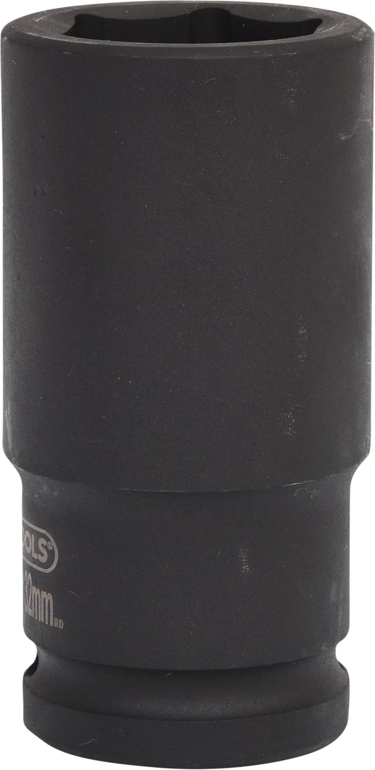 Black metal socket insert, hexagonal, for working with nuts and bolts.