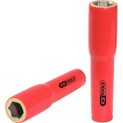 Two red hexagon-headed set nuts, upright and horizontal, marked with 'KS TOOLS'.