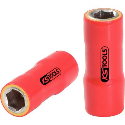 Two red hexagonal nuts from KS Tools with a black logo, used for turning nuts and bolts.