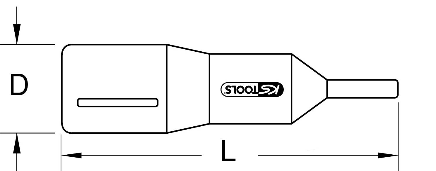 Technical drawing of a tool with the brand 'KS Tools'. Shows a cylindrical body and dimensions D and L.