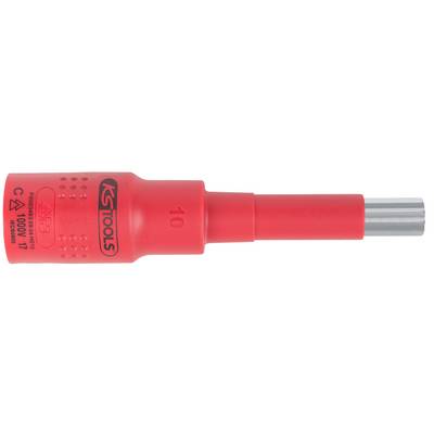 Red screwdriver bit with insulation. Marked with 'KS Tools' and voltage rating of 1000V. Suitable for electrical work.