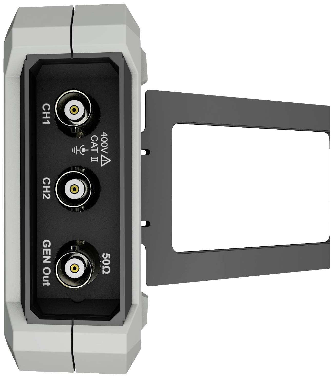 A black device panel with three connections: 'CH1', 'CH2' and 'GEN Out', along with a label '400V CAT II'.