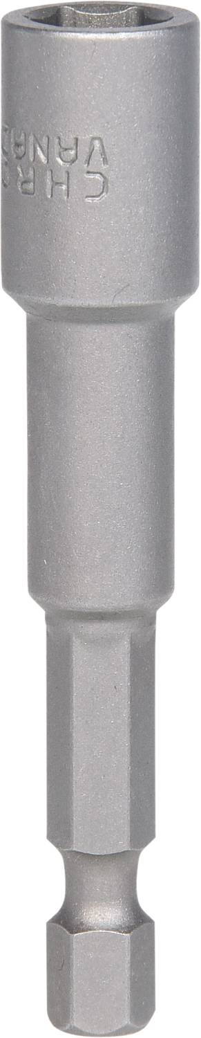 A silver hexagonal bit with a magnetic tip for cordless drills, suitable for tightening screws and nuts.