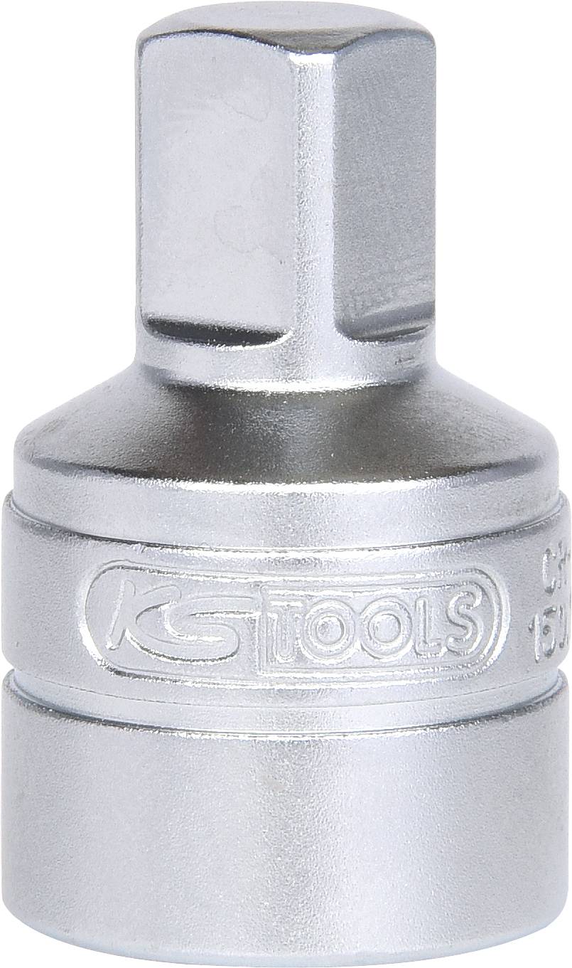 A gleaming, silver socket attachment with a square socket and embossed logo is located in the centre of the image.