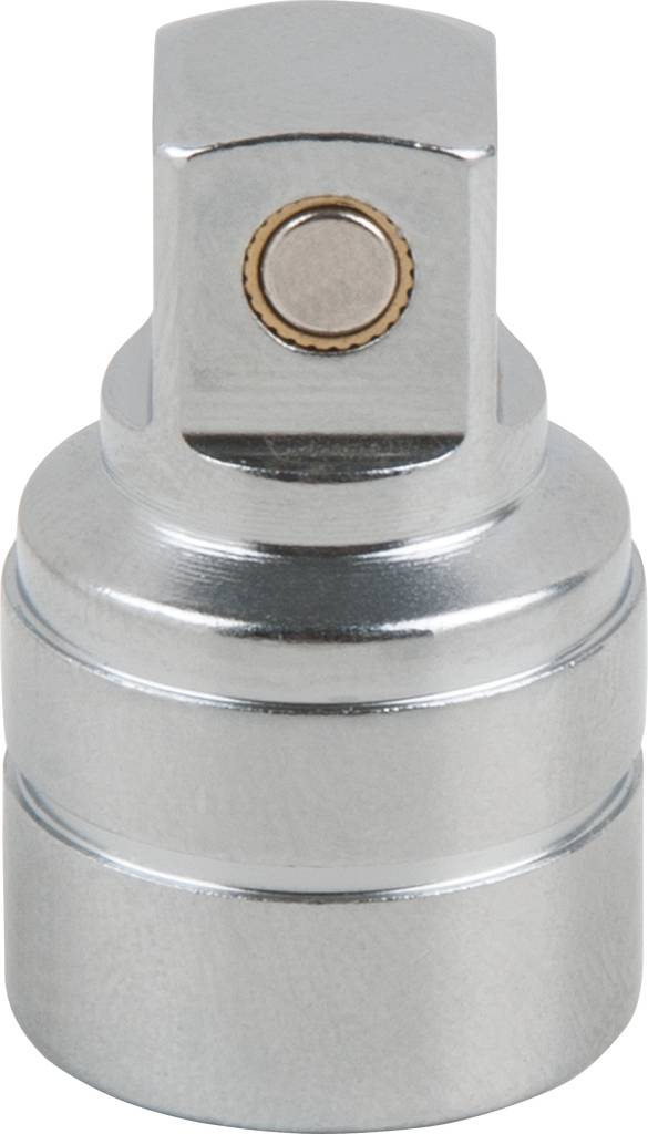 Silver socket adapter with a round button on top, for connecting sockets of different sizes.