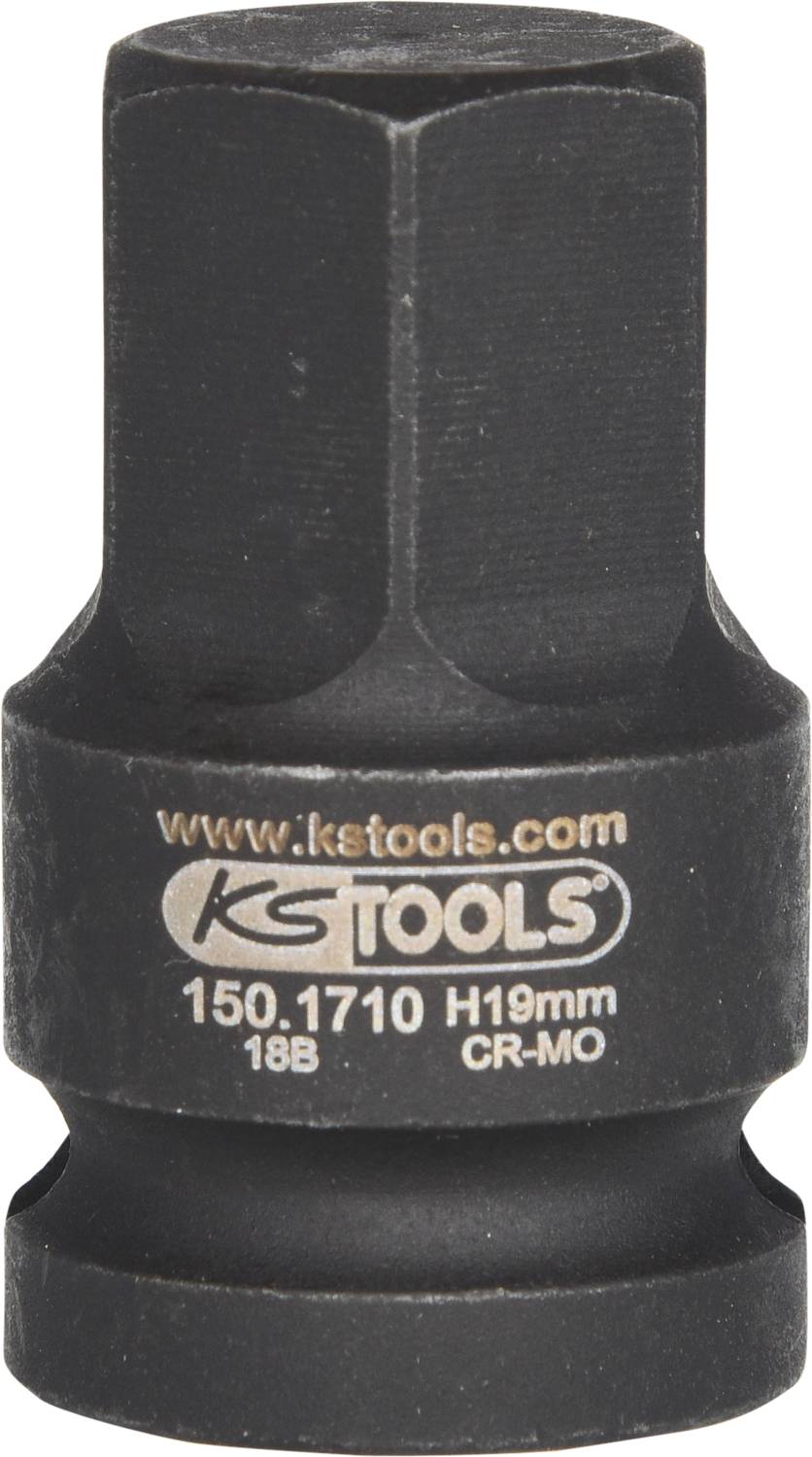 Black socket with the inscription 'KS TOOLS 150.1710 H19mm CR-MO'.