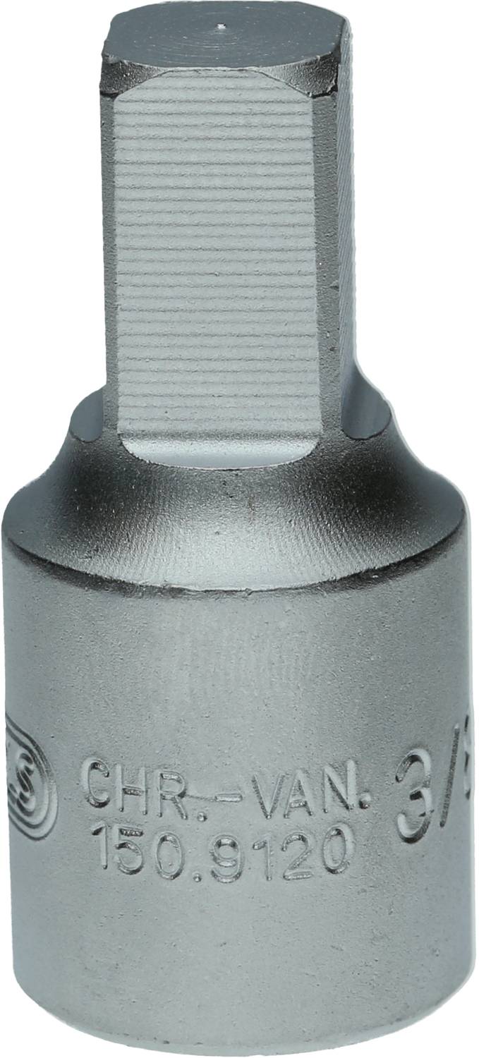 'Hexagonal chrome-vanadium socket, 3/8 inch, with long bit attachment, suitable for professional tools and applications.'