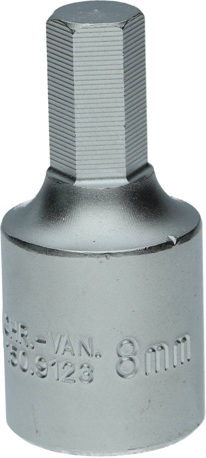 A silver hexagonal socket with an 8 mm hexagonal drive on the top surface, marked with 'CR-VAN. 8 mm'.