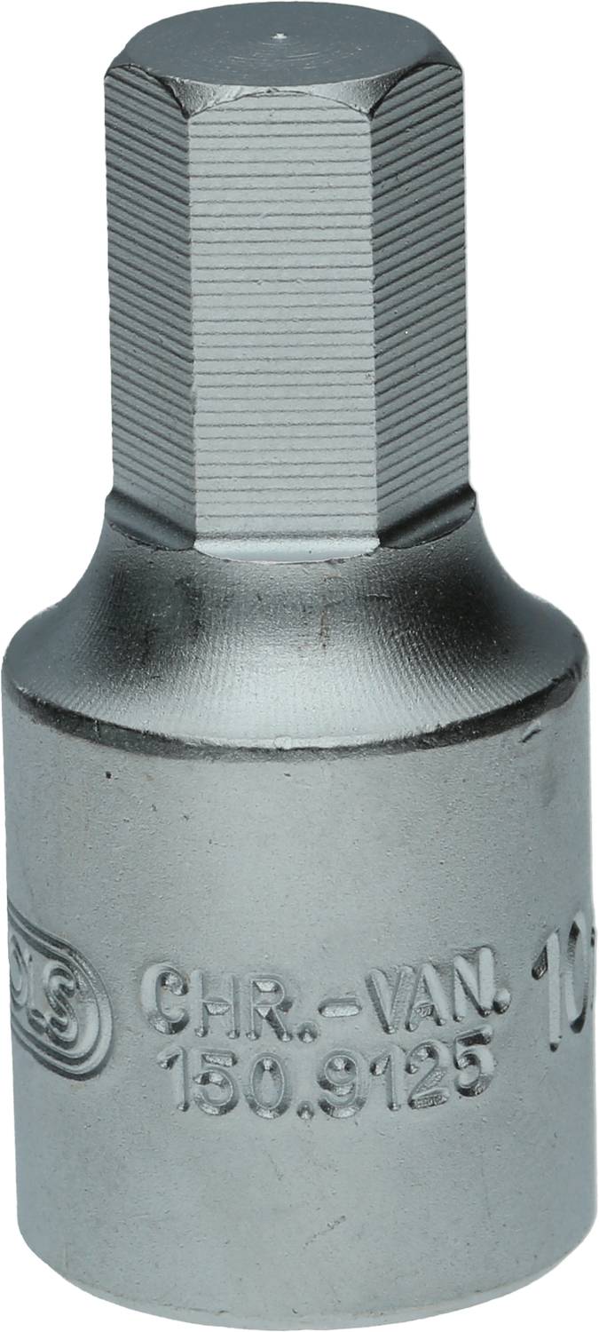 Hexagonal socket adaptor, metal, cylindrical shape, with embossed inscription 'CHR-VAN 150.9125'.