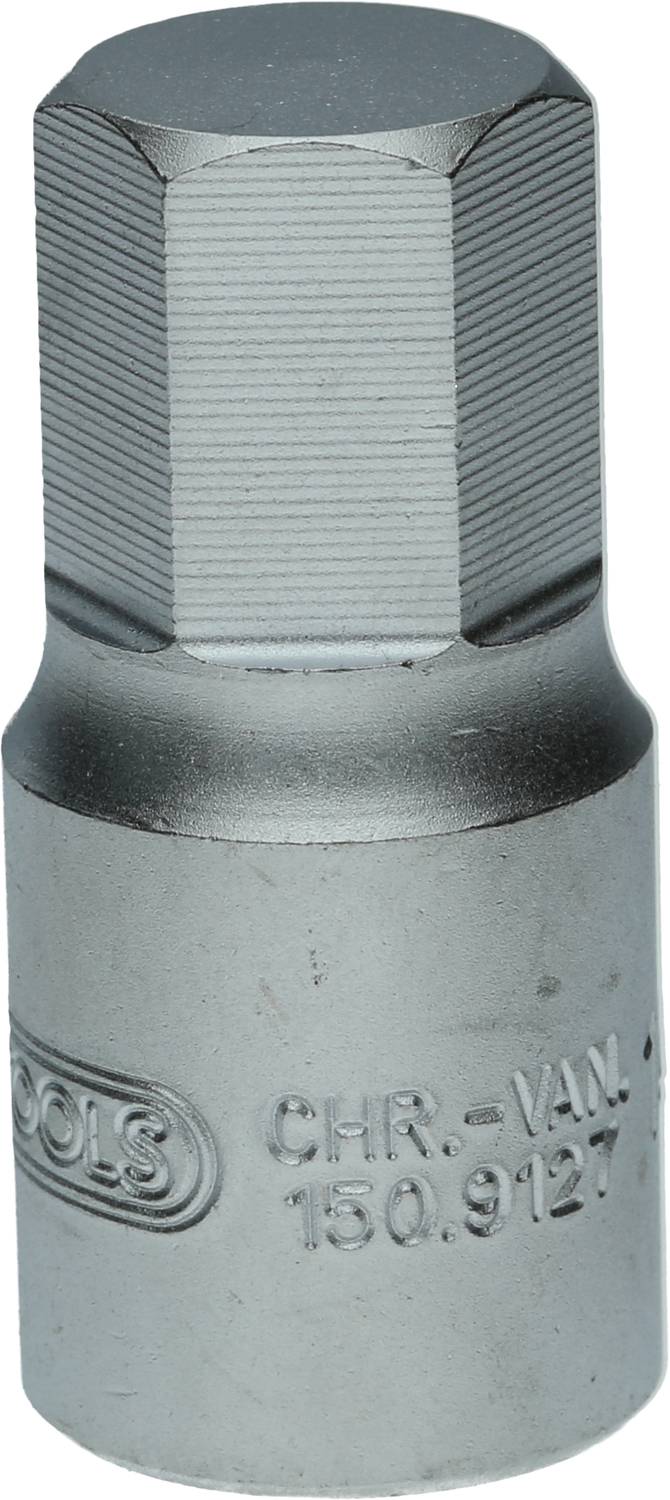 Socket wrench with hexagonal drive, silver-coloured, made of steel. Suitable for mechanical applications in workshops.