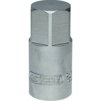 Metallic tool attachment with a hexagonal shape, roughly knurled surface, and 'KS TOOLS' logo engraved.