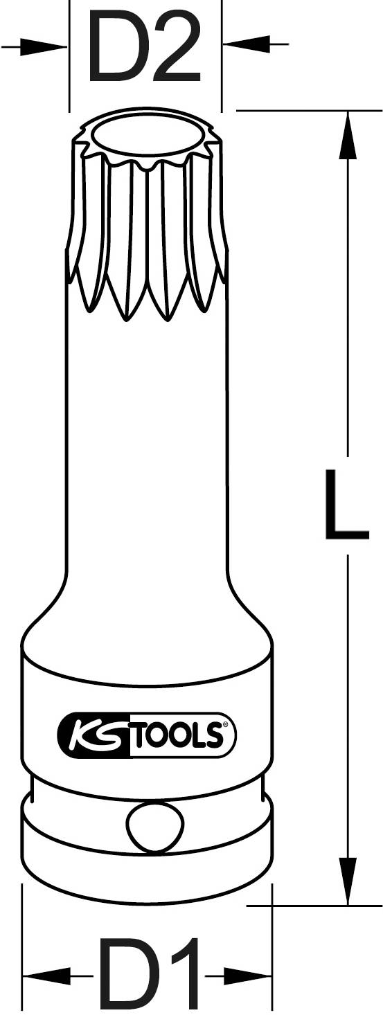 'Illustration of a tool with dimensions D1, D2 and L. Marked with the KS Tools logo.'
