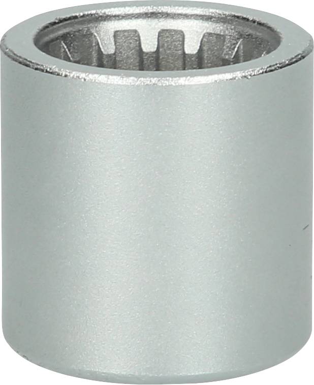 A silver cylinder-shaped socket extension, viewed from above.