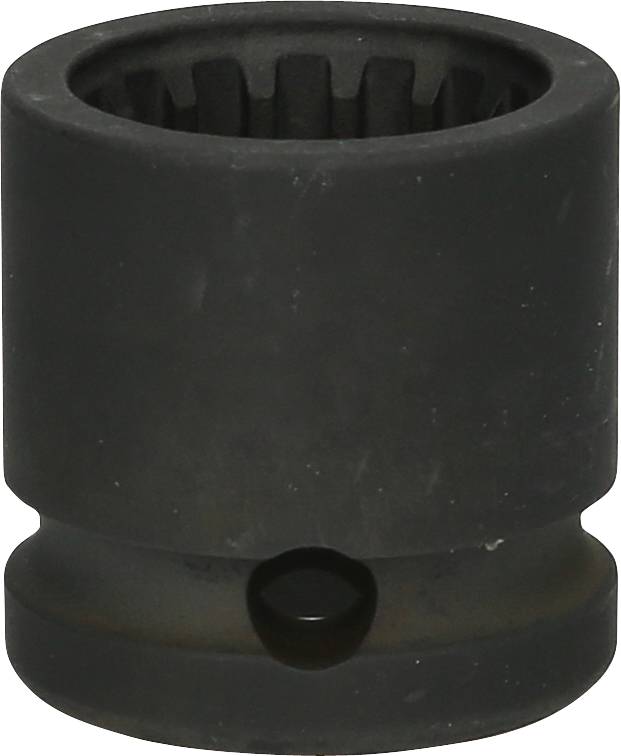 A black, cylindrical metal attachment with a ribbed end and a round hole in the centre of the base.