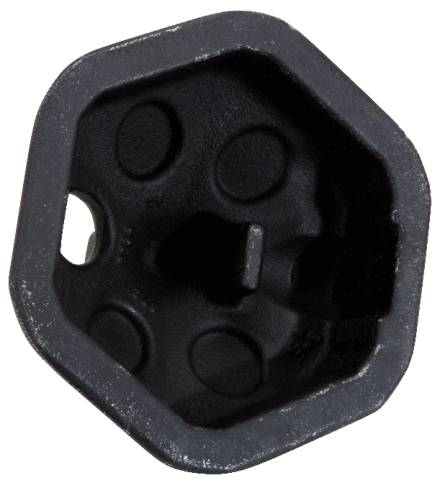 A black, hexagonal socket attachment used in workshops for loosening or tightening nuts and bolts.